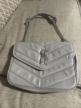 Steve Madden Light Gray Quilted Shoulder Bag with Silver Chain